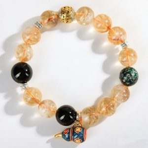 Natural Citrine and Black Agate Crystal Bracelet