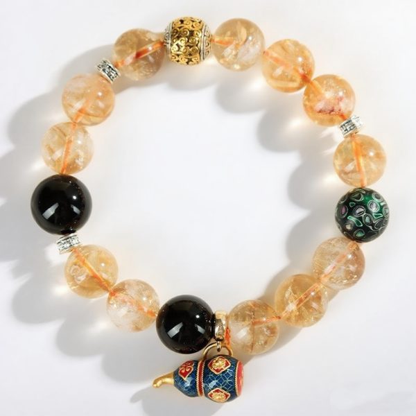 Natural Citrine and Black Agate Crystal Bracelet