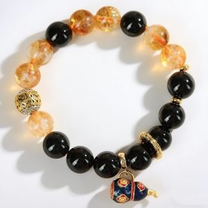 Natural Citrine and Black Agate Crystal Bracele
