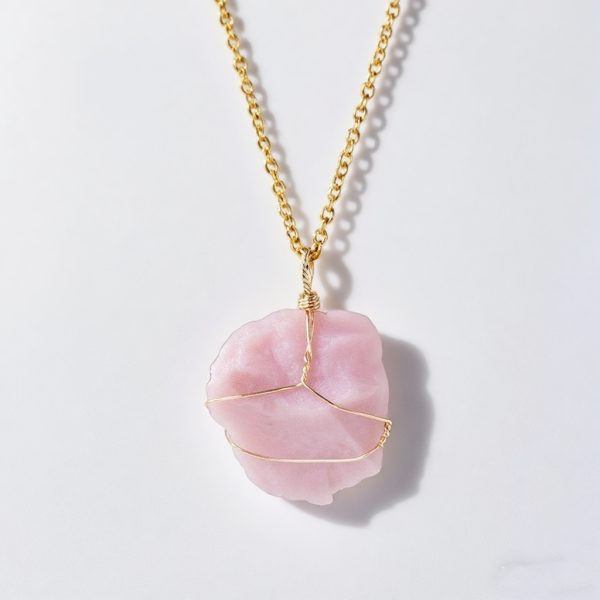 Raw pink opal necklace