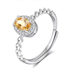 silver - inlaid citrine ring