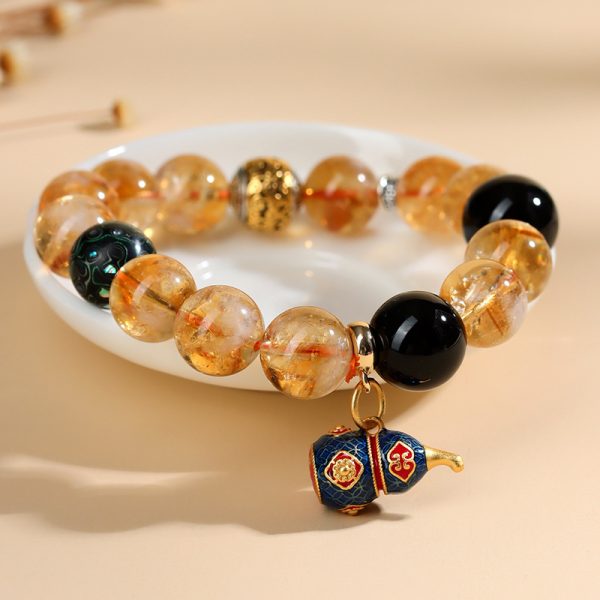 Natural Citrine and Black Agate Crystal Bracelet - Image 2
