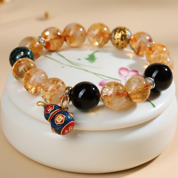 Natural Citrine and Black Agate Crystal Bracelet - Image 3