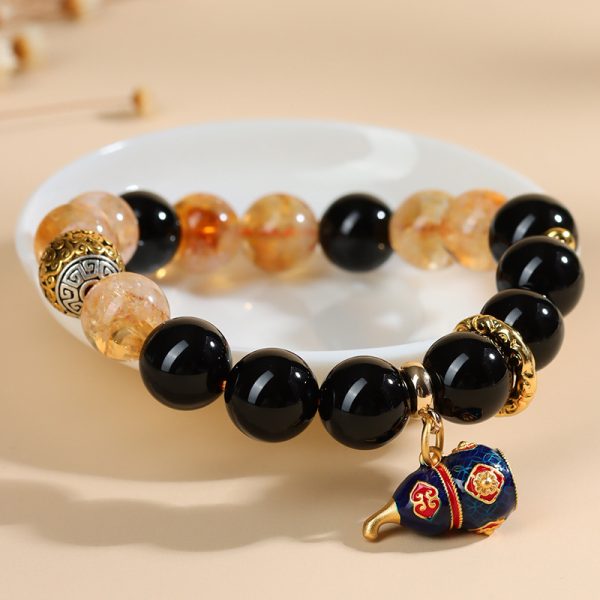 Natural Citrine and Black Agate Crystal Bracele - Image 3