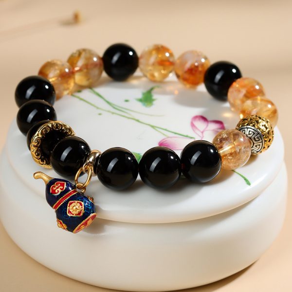 Natural Citrine and Black Agate Crystal Bracele - Image 2