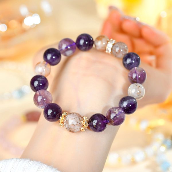 Amethyst & Black Gold - rutile Quartz Bracelet - Image 3