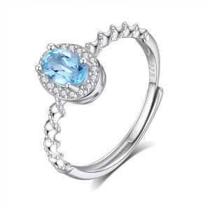 silver - inlaid aquamarine ring